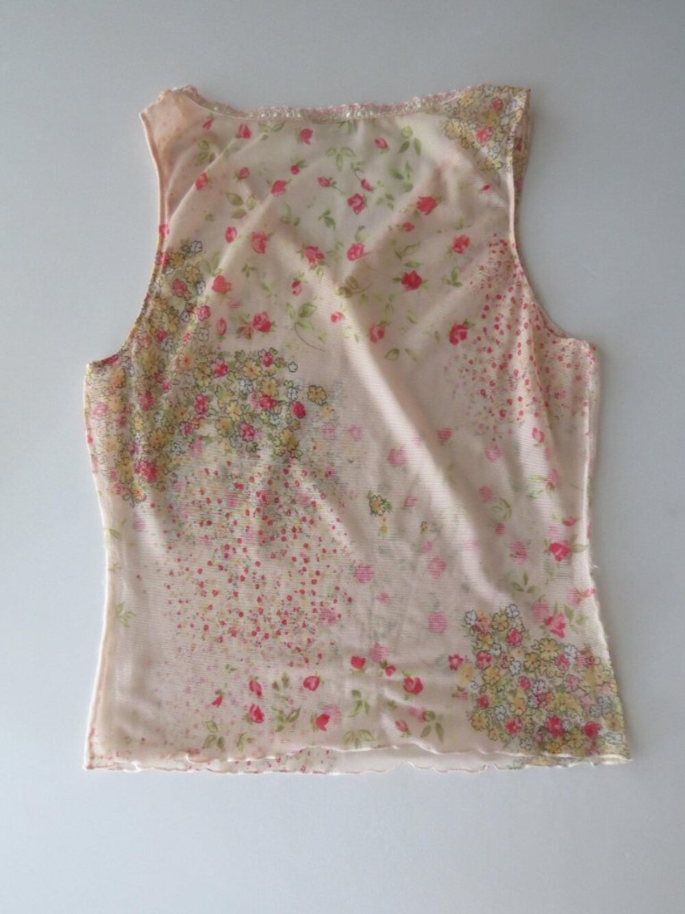 Vintage Italian Sheer Pink Floral Mesh Tank Top, Vintage Intimissimi Ditsy Rose - Picture 7 of 10